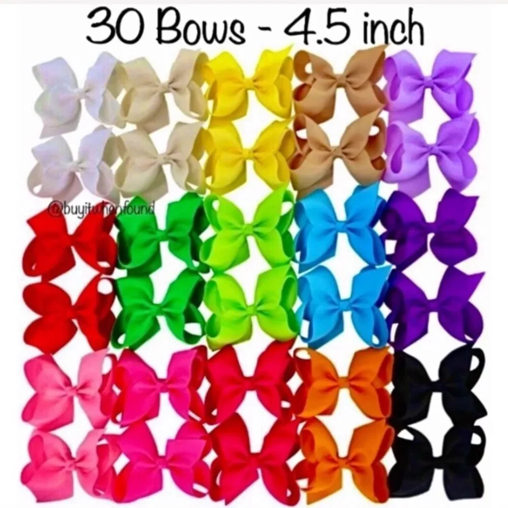 30 Rainbow Color Hair Bows - 4.5 inch Bows with Alligator Clips
